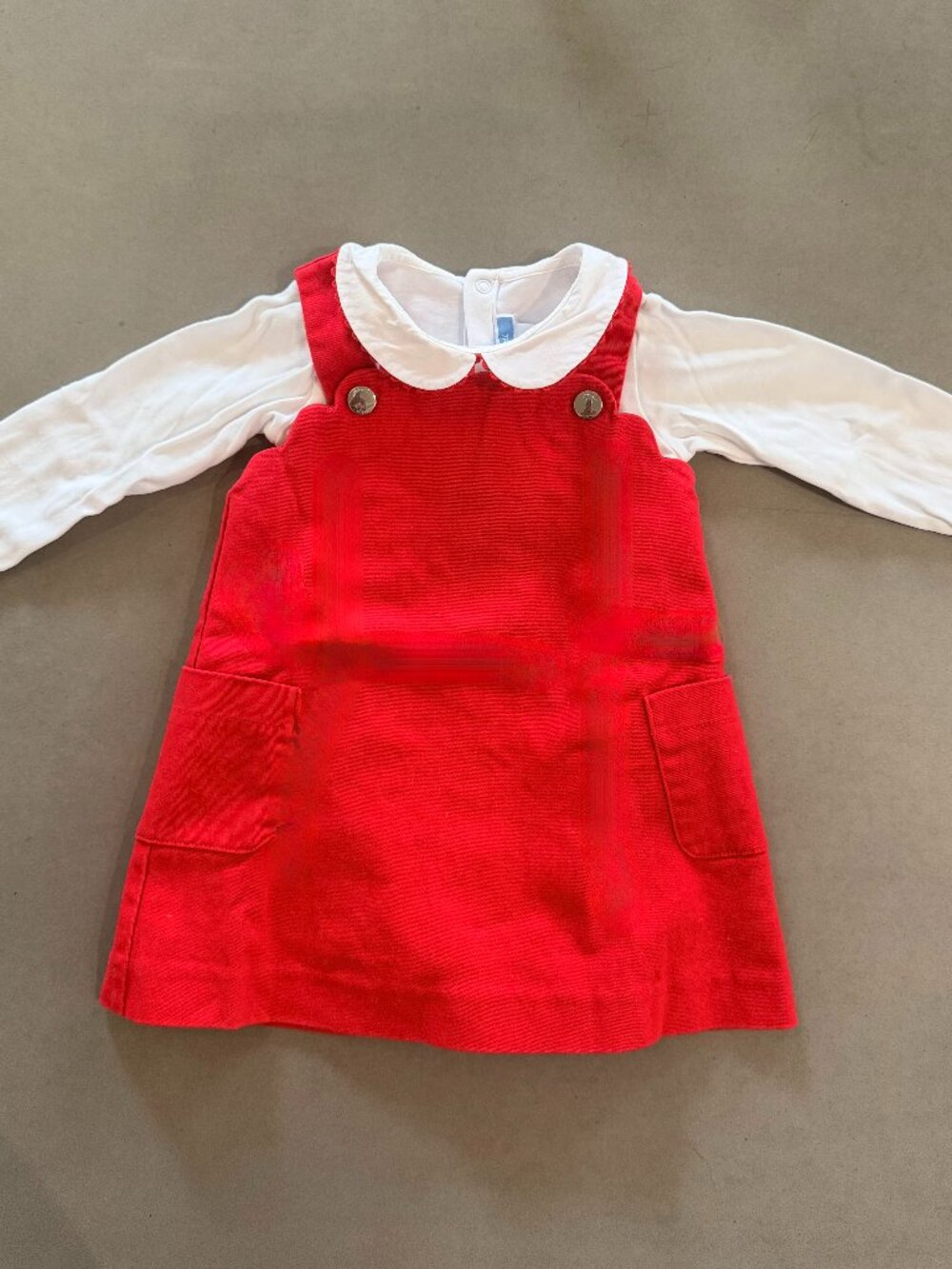 Jacadi Paris Red Pinafore Dress & Bodysuit Set 12M